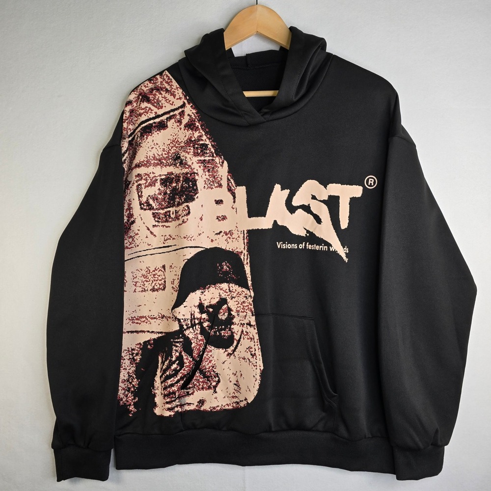 Blast Visions of Festering Woods Graphic Hoodie Black Mens Large Streetwear